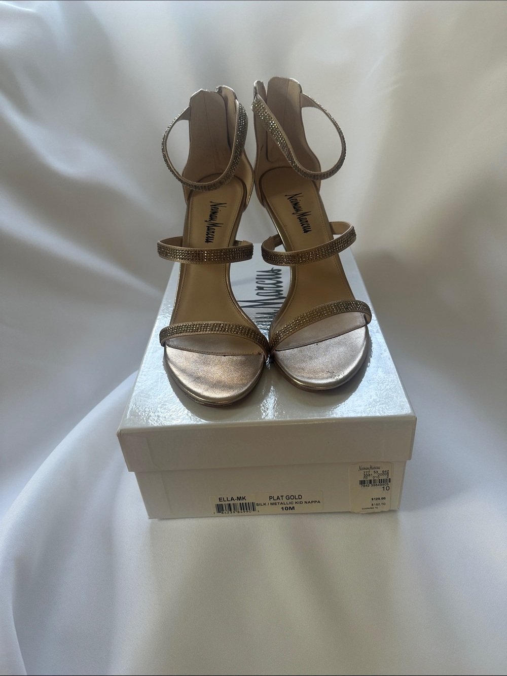 Neiman Marcus Platinum Gold Crystal-Strap Heels